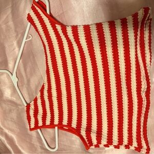 Red and White Striped Knit Tank Top